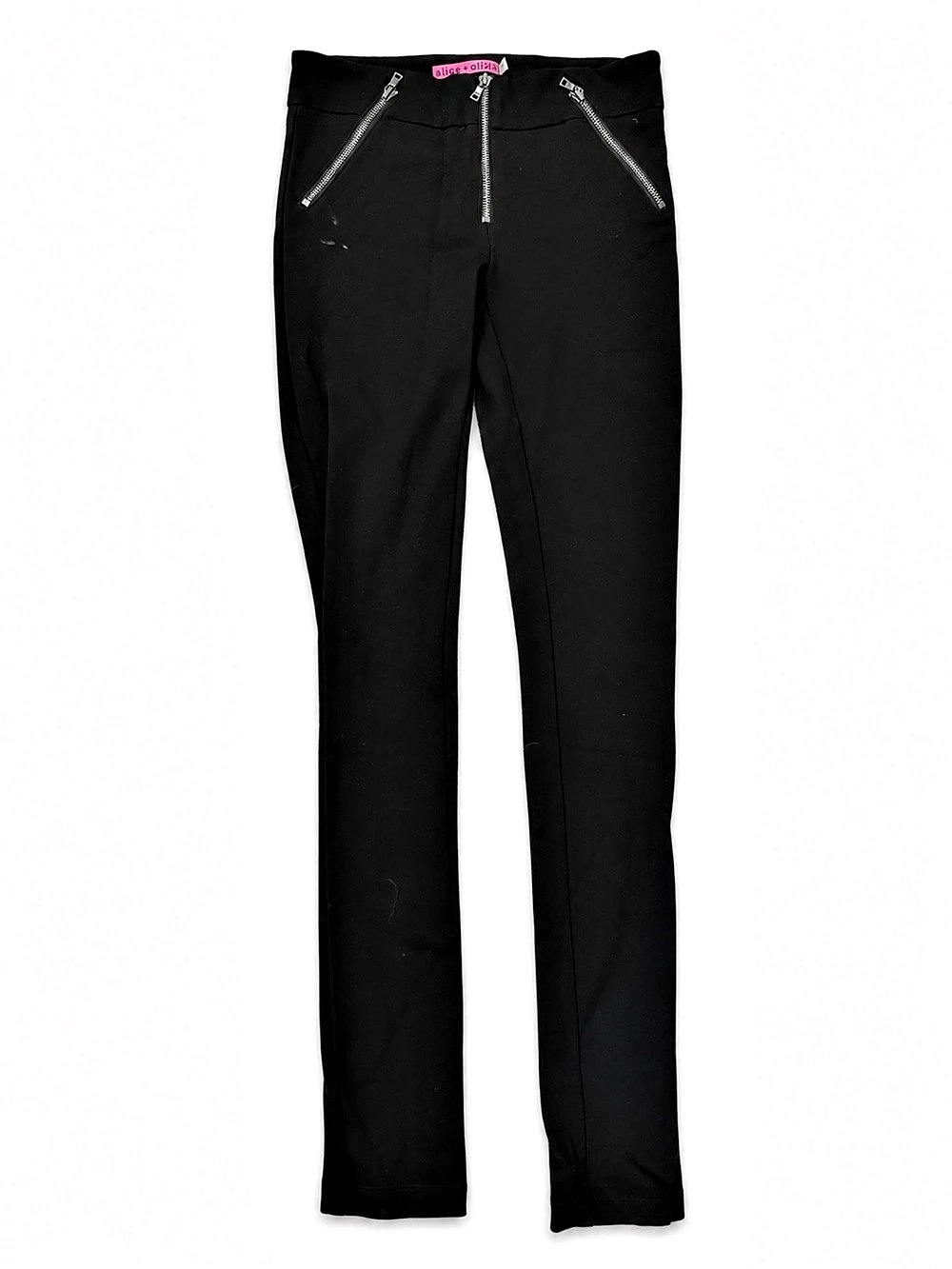 Alice + Olivia Black Silver Zipper Detail Skinny Pants Size 2